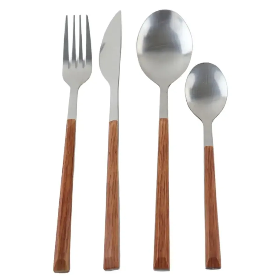 OTIX Bestekset 4 persoons RVS met Houtlook 16-delig Outlet