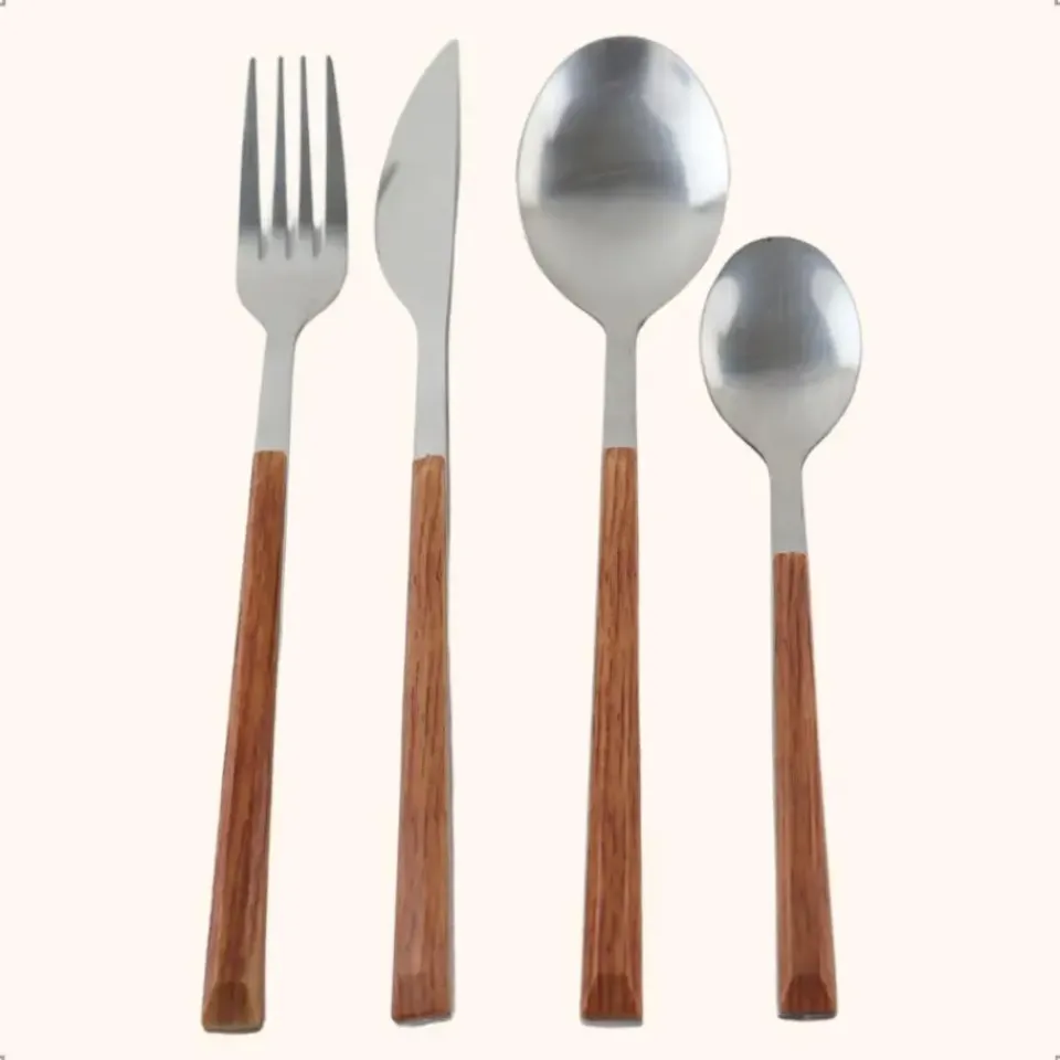 OTIX Bestekset 4 persoons RVS met Houtlook 16-delig Outlet