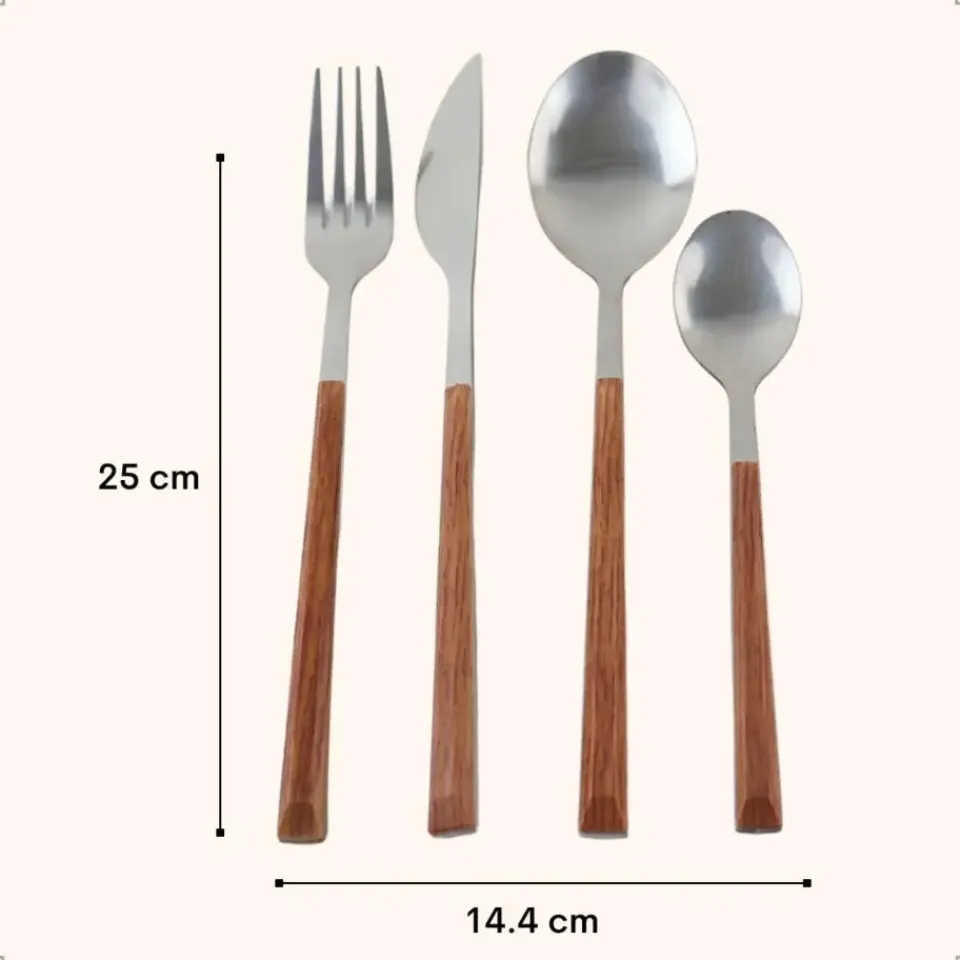 OTIX Bestekset 4 persoons RVS met Houtlook 16-delig Outlet