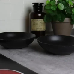 OTIX Bord 12 stuks Diep Soepborden Zwart Mat diameter 20,5cm Aardewerk IVY Outlet