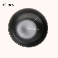 OTIX Bord 12 stuks Diep Soepborden Zwart Mat diameter 20,5cm Aardewerk IVY Outlet