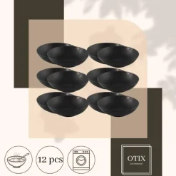 OTIX Bord 12 stuks Diep Soepborden Zwart Mat diameter 20,5cm Aardewerk IVY Outlet