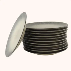 OTIX Dessert Ontbijt Bordenset 12 Persoons Zwart Taupe 21cm Keramiek TULIP Clearance