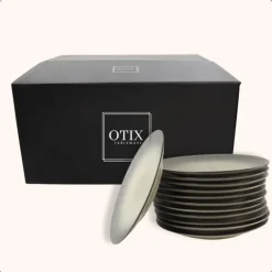 OTIX Dessert Ontbijt Bordenset 12 Persoons Zwart Taupe 21cm Keramiek TULIP Clearance