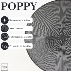 OTIX Dessert Ontbijt Bordenset 12 Persoons Zwart 21cm Keramiek POPPY Clearance