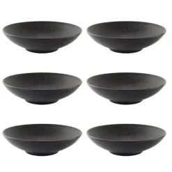 OTIX Diepe Soep Pasta Bordenset 6 Persoons Zwart 19cm Keramiek POPPY