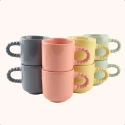 OTIX Espresso Kopjes Koffiekopjes Set van 8 Koffietassen 120 ml Aardewerk New