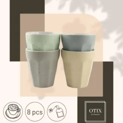 OTIX Koffie Kopjes 8 Stuks 250 ml Zonder Oor Koffietassen Porselein