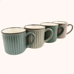 OTIX Koffiekopjes met Oor Koffietassen Set van 4 Aardewerk 250 ml MOSS Hot