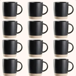 OTIX Koffiekopjes Theemokken Koffietassen Set van 12 Zwart 310 ml Aardewerk Online