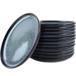 OTIX Ontbijtborden 12 Persoons 21cm Dessertbord Blauw Aardewerk EBONY New