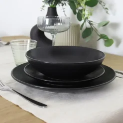 OTIX Ontbijtborden Bordenset van 12 Stuks 21cm Zwart Aardewerk IVY Hot