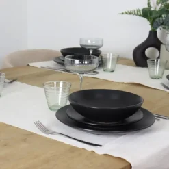OTIX Ontbijtborden Bordenset van 12 Stuks 21cm Zwart Aardewerk IVY Hot