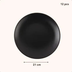 OTIX Ontbijtborden Bordenset van 12 Stuks 21cm Zwart Aardewerk IVY Hot