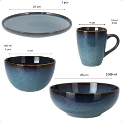 OTIX Serviesset Bordenset 6 Persoons 19-delig met Serveerschaal Koffiekopjes...