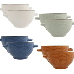 OTIX Soepkommen met Oor Set van 8 Verschillende kleuren Aardewerk 680 ml Discount