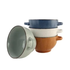 OTIX Soepkommen met Oor Set van 4 Verschillende kleuren Soeptassen Aardewerk Hot