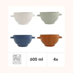 OTIX Soepkommen met Oor Set van 4 Verschillende kleuren Soeptassen Aardewerk Hot