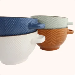 OTIX Soepkommen met Oor Set van 4 Verschillende kleuren Soeptassen Aardewerk Hot