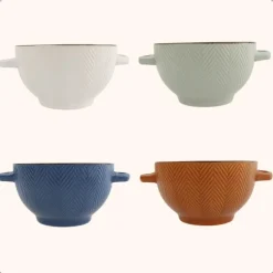 OTIX Soepkommen met Oor Set van 4 Verschillende kleuren Soeptassen Aardewerk Hot