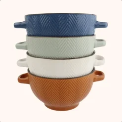 OTIX Soepkommen met Oor Set van 4 Verschillende kleuren Soeptassen Aardewerk Hot