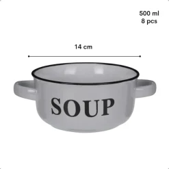 OTIX Soepkommen met Oor Set van 8 Schaaltjes 500ml Diverse Kleuren