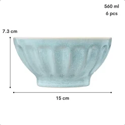 OTIX Soepkommen Zonder Oor Set van 6 Schaaltjes 560ml Licht Blauw Aardewerk ELM Discount