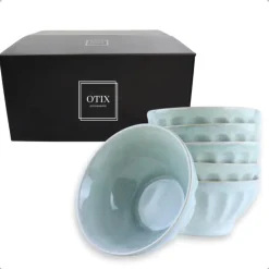 OTIX Soepkommen Zonder Oor Set van 6 Schaaltjes 560ml Licht Blauw Aardewerk ELM Discount