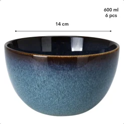 OTIX Soepkommen zonder Oor Set van 6 Schaaltjes 600ml Blauw Aardewerk EBONY Sale