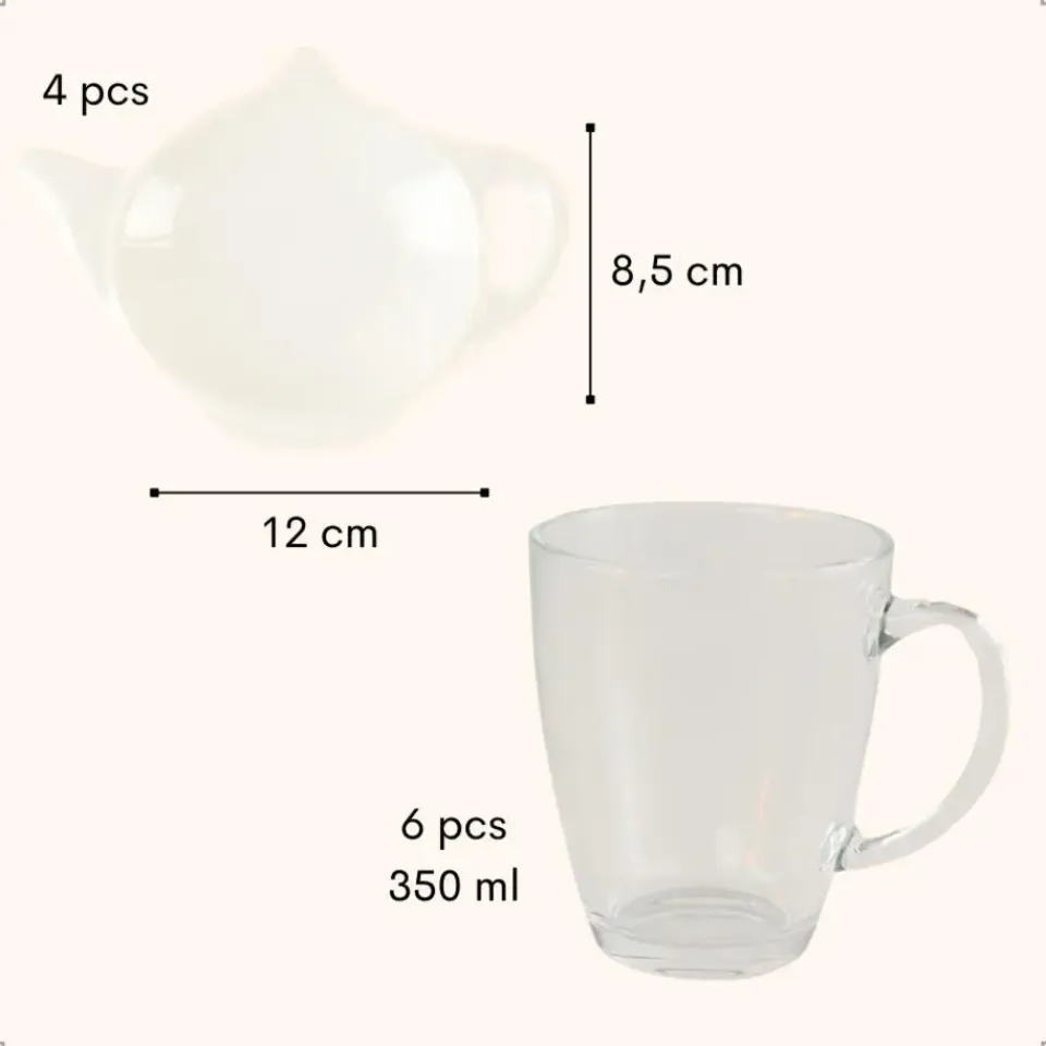 OTIX Theeglazen 6 stuks met 4 Theezakjeshouders Porcelein 350 ml Glas Best