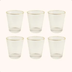 OTIX Waterglazen Set van 6 Stapelbaar 350 ml Met gouden rand Reliëf Ribbel New