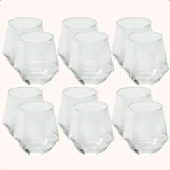 OTIX Waterglazen Set van 12 300ml Diamant vorm Transparant Glas Clearance