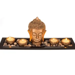 Out of the blue Boeddha hoofd - met waxinelichthouders - 41 cm Outlet