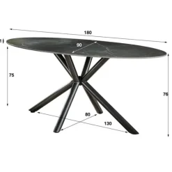 Dimehouse Ovale eettafel zwart Sophie industrieel 180x90 cm - Keramiek - Zwart Online