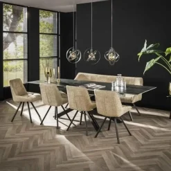 Dimehouse Ovale eettafel zwart Sophie industrieel 180x90 cm - Keramiek - Zwart Online