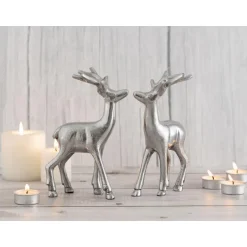 Parya Home - Deco figuur hert set van 2 tafeldecoratie metaal zilver Best