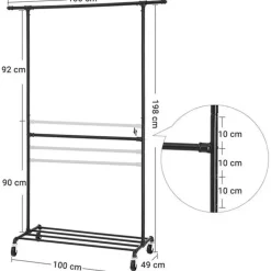 Parya Home - Kledingrek Op Wielen - Metaal - Zwart New