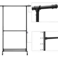 Parya Home - Kledingrek Op Wielen - Metaal - Zwart New