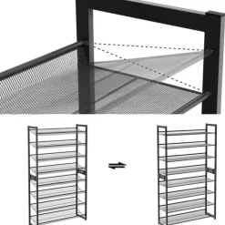 Songmics Parya Home - Schoenenrek met 8 roosters - Metaal - Zwart Outlet