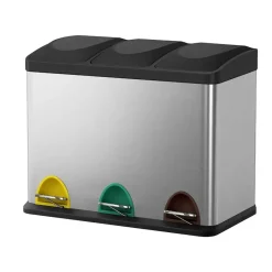 Parya Home - Vuilnisbak - Met binnenemmer - 3 compartimenten - 3x 15L - Zilver Online