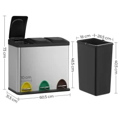 Parya Home - Vuilnisbak - Met binnenemmer - 3 compartimenten - 3x 15L - Zilver Online