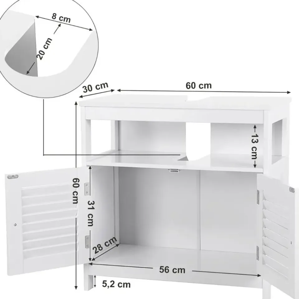 Bobbel Home Parya Home - Wastafelonderkast -Badkamerkast - 2 Deuren - Wit New