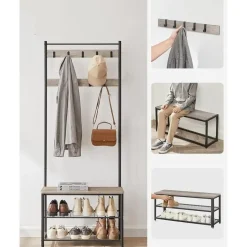 Parya Home 3-in-1 Kapstok met Schoenenrek – Entreekast met bankje Hot