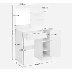 Parya Home kaptafel met spiegel - 1 lade - 2 legplanken - wit Clearance