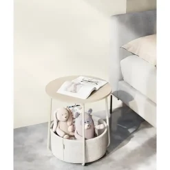 Parya Home Kleine ronde salontafel, bijzettafel met stoffen mand Outlet