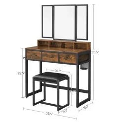 Parya Home Vintage Kaptafel met 3-delige met klapspiegel Outlet