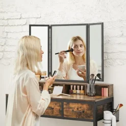 Parya Home Vintage Kaptafel met 3-delige met klapspiegel Outlet