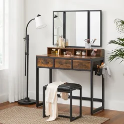 Parya Home Vintage Kaptafel met 3-delige met klapspiegel Outlet