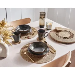 Leen Bakker PEPPERBERRY - Set van 12 placemats en onderzetters - Natuurlijk - Jute Discount