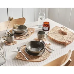 Leen Bakker PEPPERLEAF - Set van 12 placemats en onderzetters - Natuurlijk - Jute Online